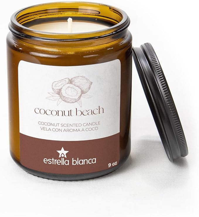 Coconut Beach Scented Candle, 9oz Soy Wax, Tropical Coconut Aroma, Long-Lasting Burn, Beach-Inspired Aromatherapy, Great for Gifting, Birthdays, Home Decor & Relaxation.