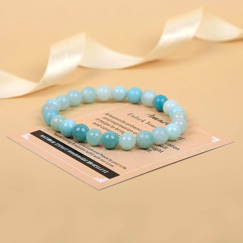 AD Beads Handmade Gemstone Stretch Elastic Bracelet Crystal Healing Reiki Nature's Beauty and Spiritual Essence Unisex (4mm, Amazonite (Unlock Your True Self))