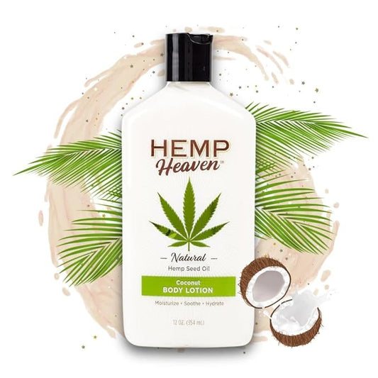 Hemp Heaven Lotion - Moisturizing Body Lotion with Natural Hemp Seed Oil & Coconut Bliss Scent, 12 oz, Paraben-Free Hemp Lotion for Women & Men, Made in USA, Soothes & Nourishes