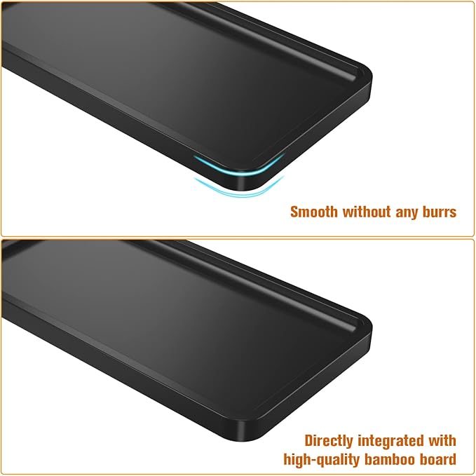 Bathroom Vanity Tray for Countertop - Bamboo Organizer Tray for Dresser Tops, Toilet, Perfume Small Decorative Wood Tray for Home Decoration 11.4” L x 6.1” W x 0.7” H (Black)