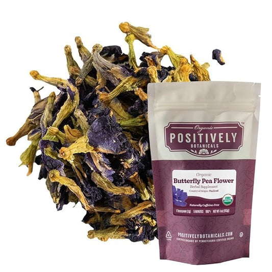 Organic Positively Botanicals Company, Butterfly Pea Flower, Herbal Tea Loose Leaf Botanical, 4 Ounce