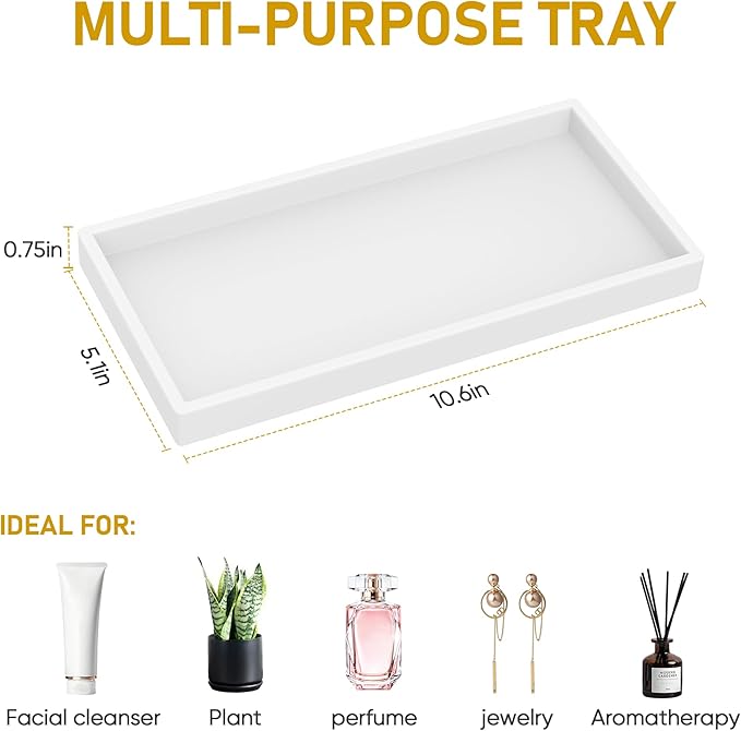 Bathroom Counter Tray,EG-SIPRO High-Grade Thickened Silicone Bathroom Vanity Tray,Shatterproof Rectangle Bathroom Tray Soap Dispenser Tray for Bathroom Countertop, Pure White, 10.6''×5.1'', (EGTRAY)