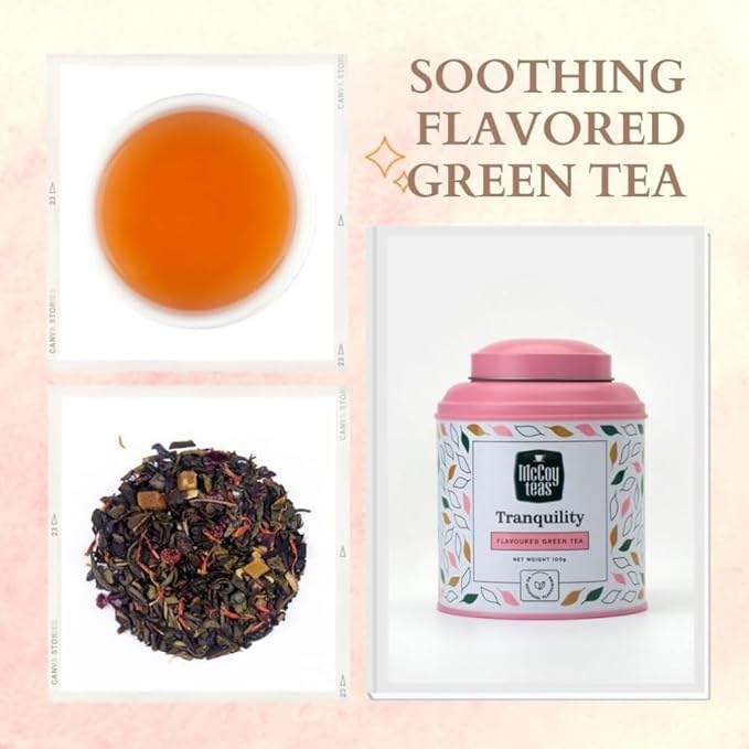 McCoy Teas Tranquility Tea Flavored Green Tea Loose Leaf Make Hot or Cold Ice and Brews with Premium Tea from Sri Lanka, 100g Can (Pack of 01)