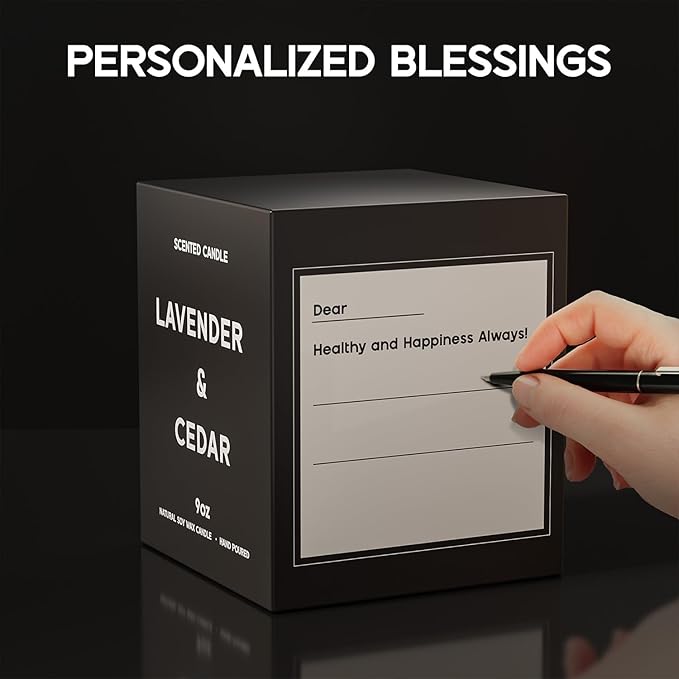 Lavender＆Cedar Candle, 9oz Scented Candle for Men, Scented Candles for Home, Soy Candle Gifts for Men, Personalized Blessing Minimalist Men's Scented Candle