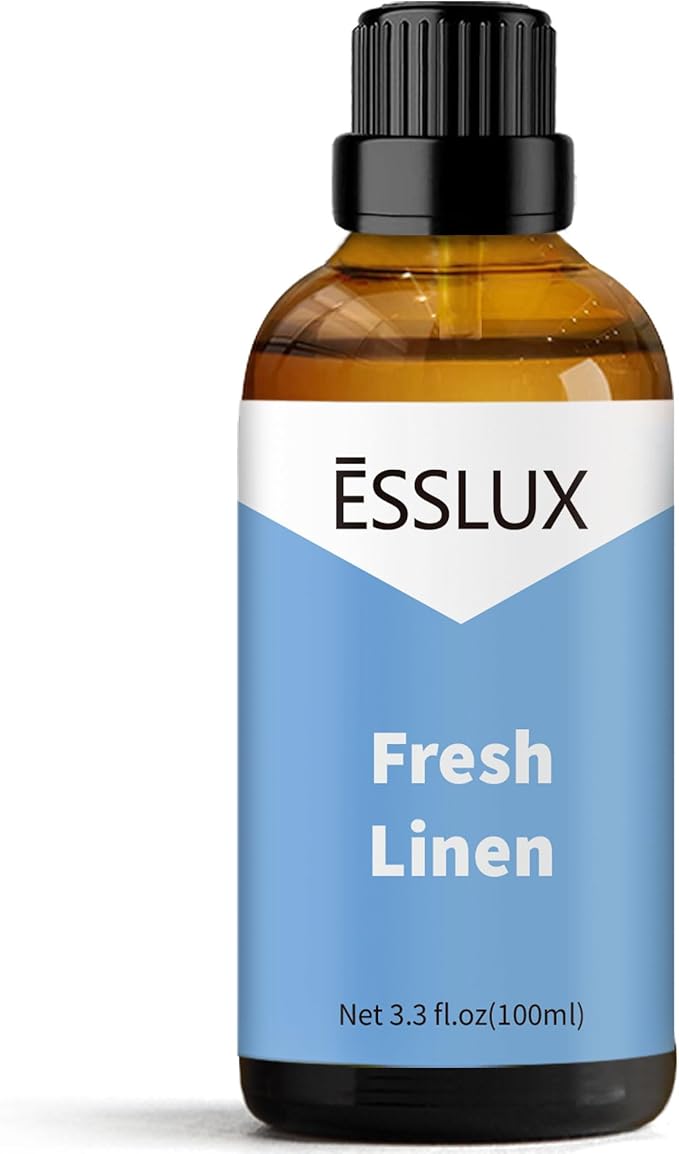 Fresh Linen Fragrance Oil, ESSLUX Large Single Scented Oils 100 ml (3.3 oz), Clean Aromatherapy Essential Oils for Home for Diffuser, Massage, Soap, Candle Making Scents