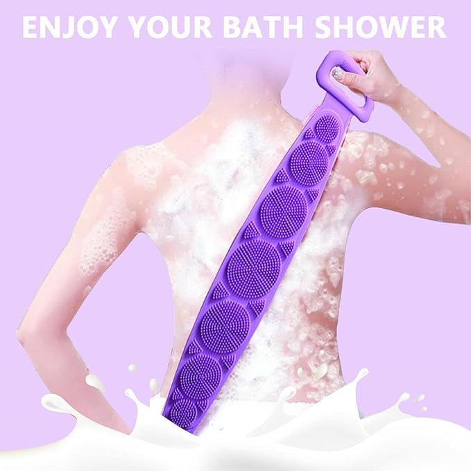Silicone Back Scrubber for Shower, Silicone Body Scrubber, 35 Inch Extra Long Bath Body Brush Back Brush Exfoliating Body Scrubber with Handle for Men Women