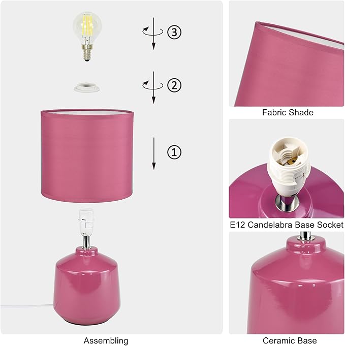 Lampwell Lena Small Modern Ceramic Bedside Table Lamp, 7.09H12.99IN, Purple, Bulb Excluded