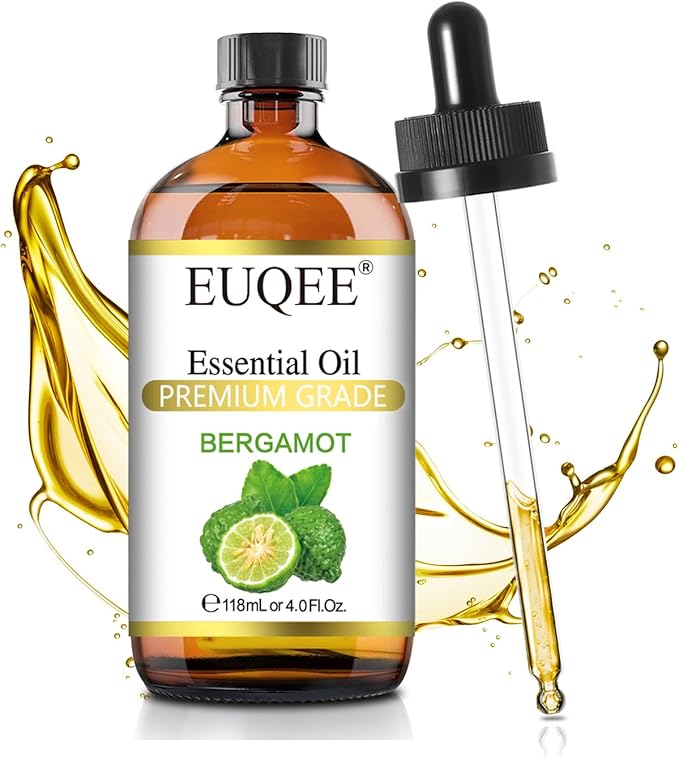 EUQEE Bergamot Essential Oil 118ml Pure Bergamot Oil for Aromatherapy, Diffuser, Sopa Candle Making, Large Bottle with Gift Box -4 fl.oz