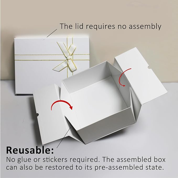 Eerbaier White Gift Boxes with lids - 3 Pack 8.8x6.3x3.5 Inches Present Box with Raffia Paper Fill and Greeting Card - Premium Cardboard Gift Boxes for Presents