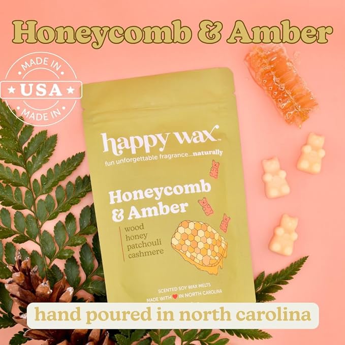 Happy Wax Fall Treats Collection Scented Natural Soy Wax Melts – 6 Total Oz. Collection Includes Spiced Plum, Candied Ginger and Honeycomb & Amber