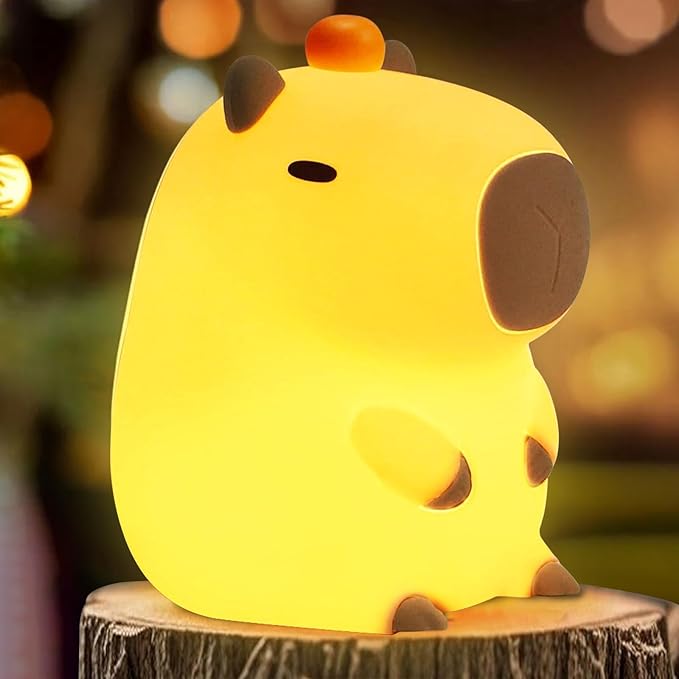Capybara Night Light,Cute Tangerine LED Squishy Novelty Animal Night Lamp,Dimmable Soft Silicone Nursery Nightlight for Kids, Rechargeable Bedroom Touch Lamp, Dorm Decor, Baby Boys Girls Gift