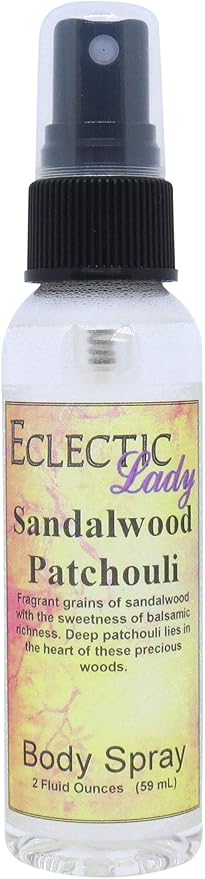 Eclectic Lady Sandalwood Patchouli Body Spray, 2 ounces, Body Mist for Women with Clean, Light & Gentle Fragrance, Cologne with Soft, Subtle Aroma For Daily Use