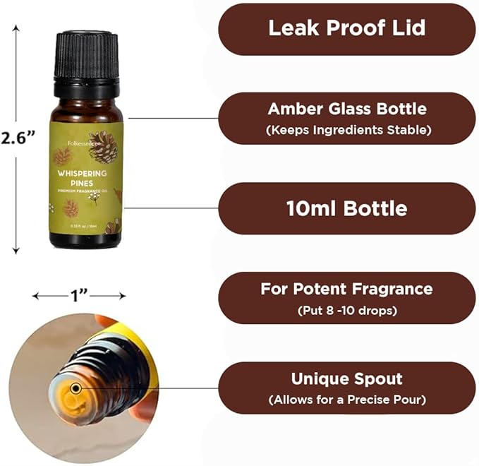 Folkulture Essential Oils for Home | Set of 6 (0.34 fl oz x 6) Fall Essential Oil or Diffuser Oils for Relaxation | Cedarwood Essential Oil or Fall Scents | Amber Oak Fall Essentials for Women