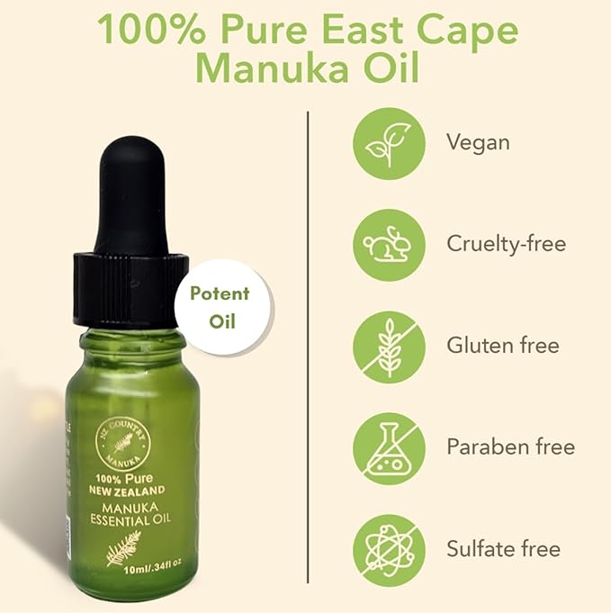 100% Pure New Zealand Manuka Oil | Organic Essential Oil | 35x Stronger Than Tea Tree | Natural Skin Care | Toenail Treatment | Diffuser | Aromatherapy | Nails | Hair | Skin | Lips