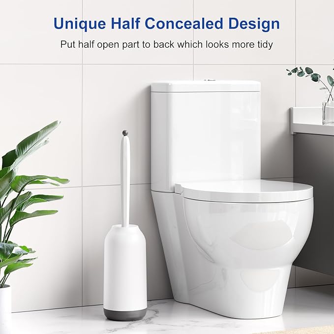 HAMITOR Toilet Bowl Brush Holder Set: 2Pack Deep Cleaning Silicone Toilet Scrubber Under Rim with Curved Bristle for Bathroom Dead Corner Clean - Modern Rv Decorative Accessories