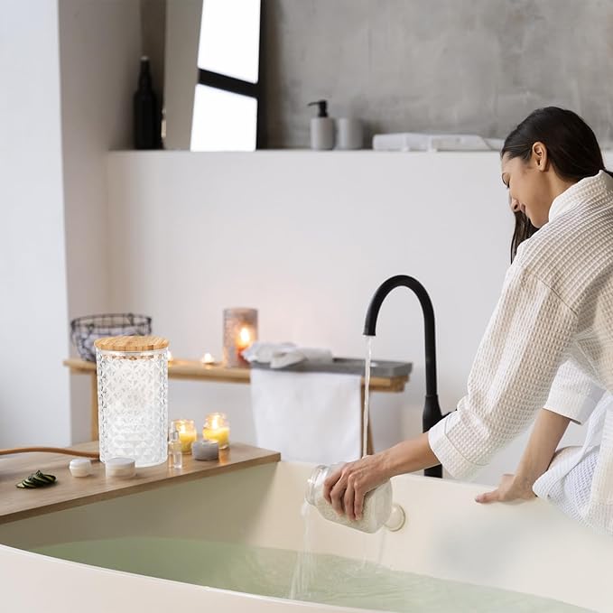 1200ML/42OZ Acrylic Bath Salt Jar with Wooden Scoop Bath Salt with Lids and Scoop Bath Salt Container Bath Salt Big Jar for Salt Candy Tea