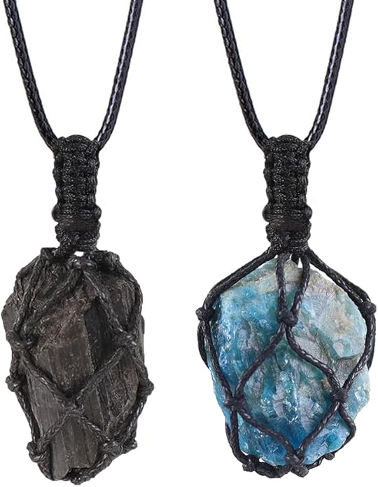 Handmade Natural Gemstone Crystal Pendant Necklace Stone Holder Necklace Cord Net Necklace with Adjustable Length for Women Men