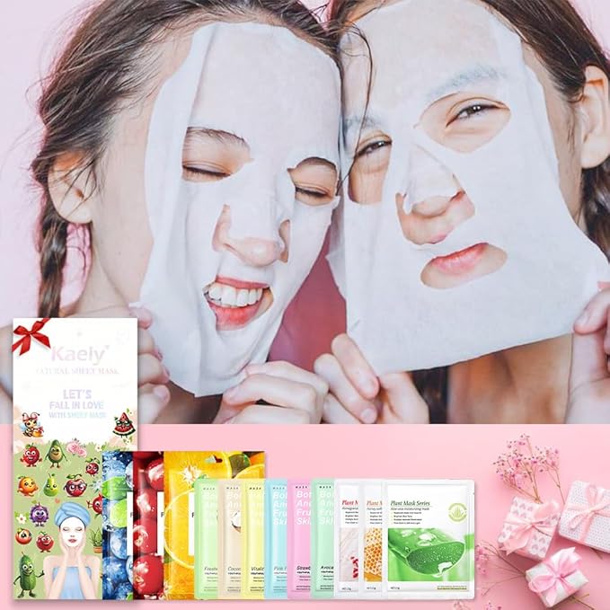 evpct 12Pack Kids Face Masks for Kids Girls Spa, Girls Kids Facial Spa Day Slumber Sleepover Birthday Party Favors Supplies Kit for Girl, Kid Friendly Facial Face Sheet Masks Bulk Skincare for Kid, B2