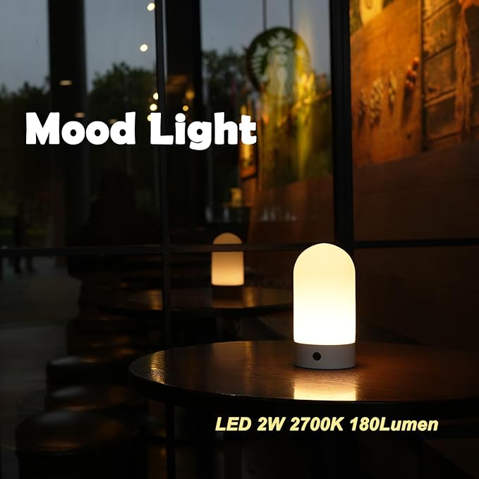 Battery Operated Shower Lamp Waterproof, Small Portable Cordless Table Lamp Rechargeable, Touch Dimmable Mood Light for Home/Patio/Dining/Outdoor (Khaki)