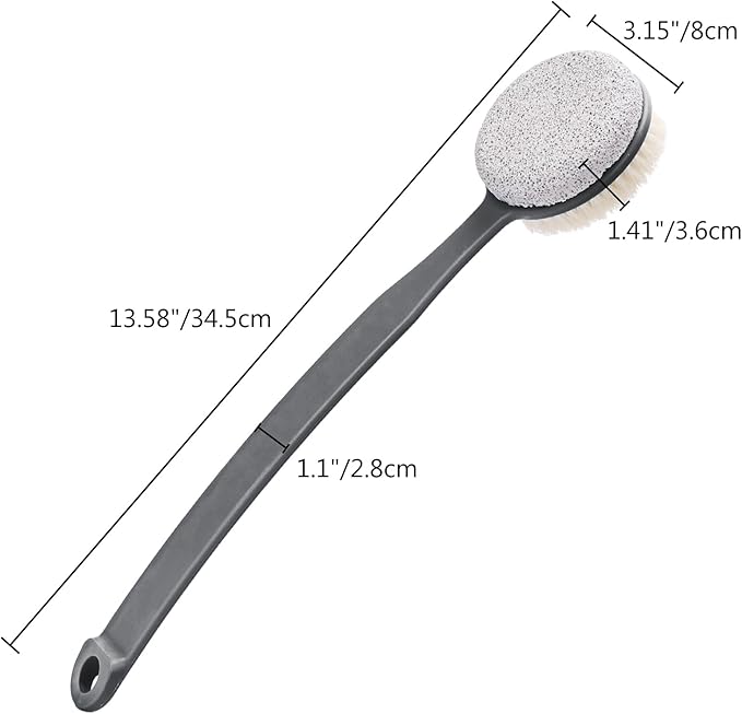 Foot File Callus Remover,Beomeen Pumice Stone for Feet with Long Handle, Hard Skin Callus Remover, 2 in 1 Foot Scrubber, Back Body Brush for Shower Brush Deep Cleansing and Exfoliating (Curved),Grey