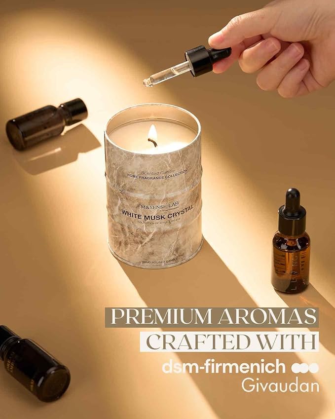 M&SENSE White Musk Scented Candles Natural Non Toxic, Aromatherapy Candle for Stress Relief Meditation Relaxing, Housewarming Gifts for Women Men, 11.3oz 70 Hour Long Burning