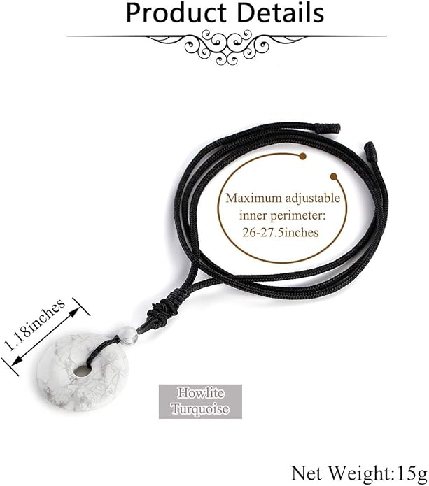 Jovivi 30mm Circle Donut Healing Crystals Necklace Natural Semi-Precious Chakra Gemstone Stone Amulet Lucky Coin Donuts Charm Protection Quartz Reiki Pendant Necklace for Men Women Adjustable Rope