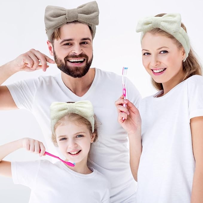 8 Pack Beige SKincare Headband for Washing Face,Spa Headbands for Women Girls Cute Bow Headbands for Makeup Face Wash Hair bands Slumber Party Supplies