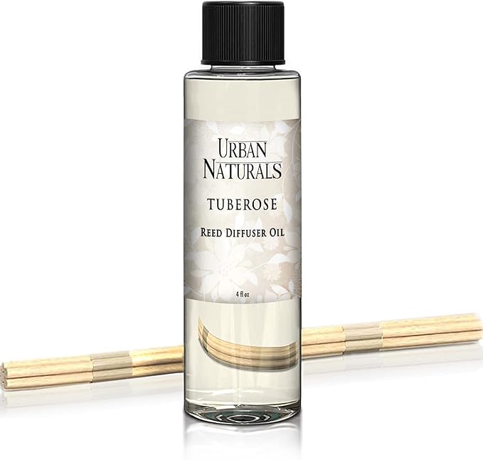 Urban Naturals Tuberose Reed Diffuser Oil Refill + Replacement Reed Sticks ~ A Blend of Exotic Tuberose & Fragrant Orange Blossom 4 oz. | Home Gift Idea. Vegan.