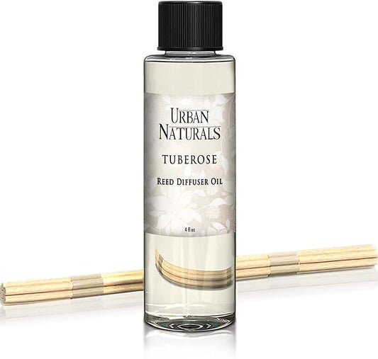 Urban Naturals Tuberose Reed Diffuser Oil Refill + Replacement Reed Sticks ~ A Blend of Exotic Tuberose & Fragrant Orange Blossom 4 oz. | Home Gift Idea. Vegan.