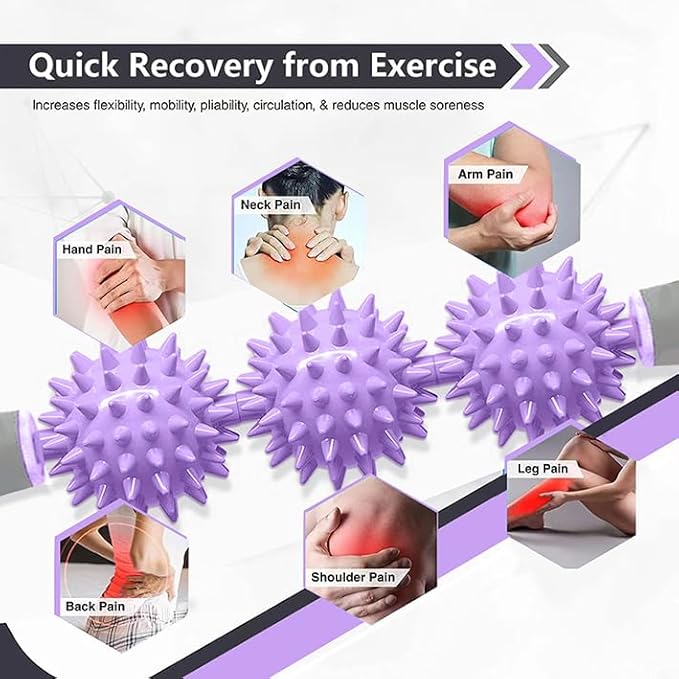 Fascia Muscle Roller, Cellulite Massager Fascia Roller for Cellulite and Sore Muscles, Neck, Leg, Back, Pressure Trigger Point Body Roller Deep Tissue Massage Stick Tools - 3 Massage Balls | Purple