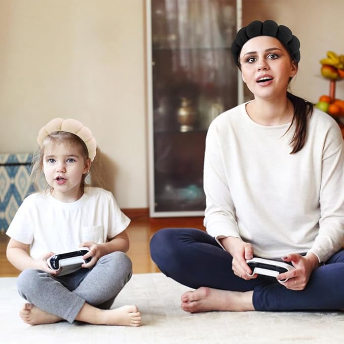 AOPRIE SPA Headbands for Washing Face Makeup Headbands with Bow Hair Band Women Facial Head Band Wrist Towel Wraps For Shower Face Mask Black White Beige, 3 Pack