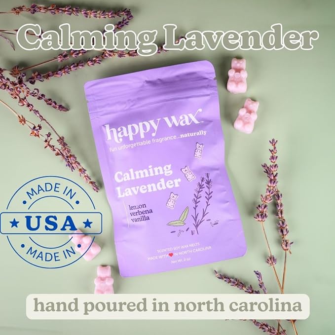 Happy Wax Lavender Lovers Collection Scented Natural, Non Toxic Soy Wax Melts – 6 Total Oz. - Includes: LavenderCactus, LavenderChamomile and CalmingLavender