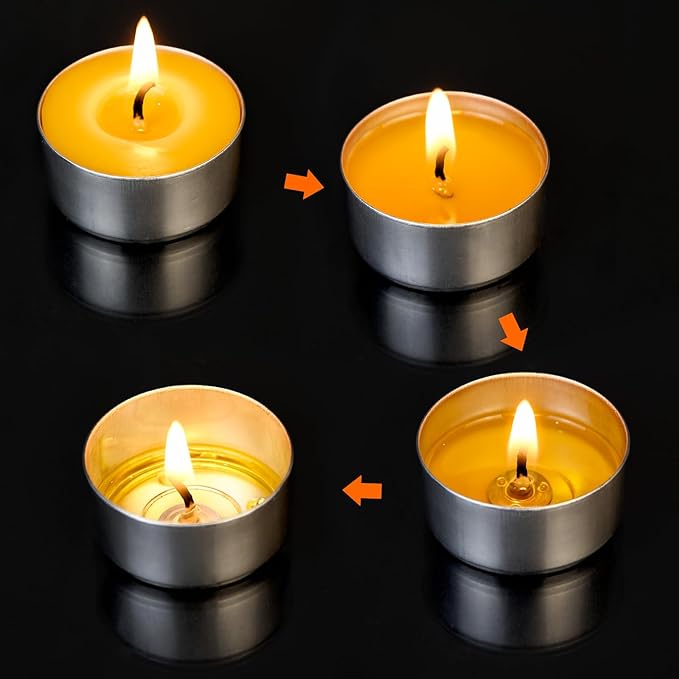 50-Pack Pure Beeswax Tealight Candles in Aluminum Cups - 4-5 Hour Burn Time, Lead-Free Cotton Wick, Natural Unscented Candles