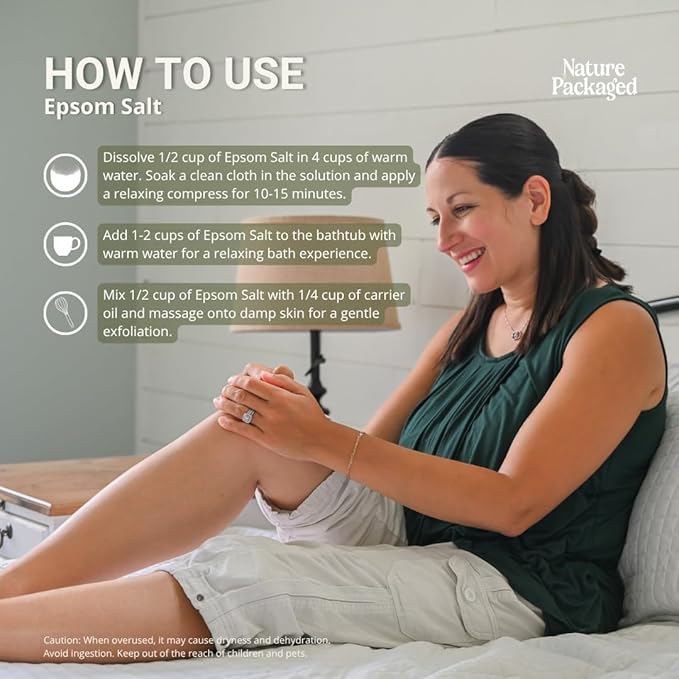 Epsom Salt (48oz) - Direct from The Shore of The Dead Sea - Organic Salt as Body Scrubs, Bath Salt, and Foot Bath Soak 2 Packs