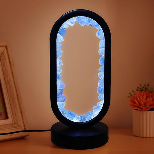 Crystal Night Light,3 Colors Ambient Lighting USB Dimming Healing Crystal Table Lamp,Natural Energy Crystal Decor for Bedroom Home Dating Gift (Blue, Ellipse)