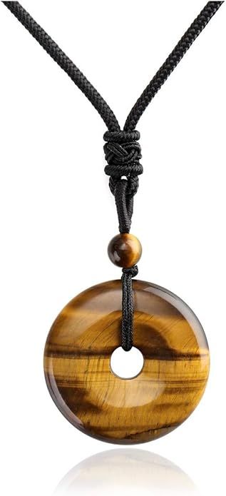 Jovivi 30mm Circle Donut Healing Crystals Necklace Natural Semi-Precious Chakra Gemstone Stone Amulet Lucky Coin Donuts Charm Protection Quartz Reiki Pendant Necklace for Men Women Adjustable Rope