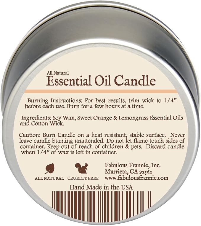 Fabulous Frannie Citrus Lover's All-Natural Soy Candles Cotton Wick High Pure Essential Oil Scent 40 Hours Burn Time Gift for Women & Men 6 Ounce (Pack of 1)