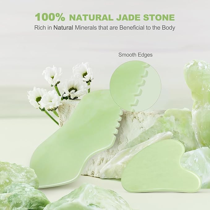 airogym 2PCS Jade Stone Gua Sha Set Face Massager Jade Facial Tools Body Lymphatic Drainage Massager, Guasha Face Sculpting Tool Skin Care Set Gifts for Women Gua Sha Sculpting for Tighten Skin