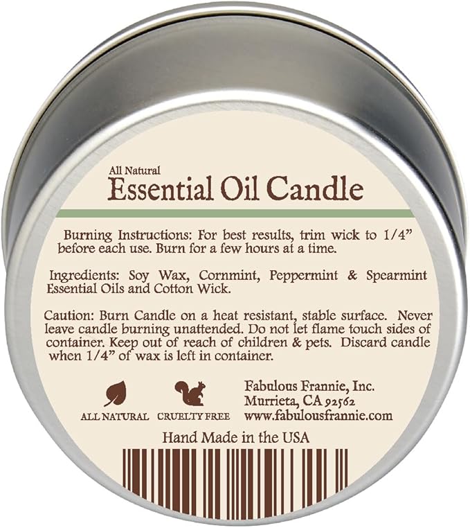 Fabulous Frannie Minty All-Natural Soy Candles Cotton Wick High Pure Essential Oil Scent 40 Hours Burn Time Gift for Women & Men 6 Ounce (Pack of 1)