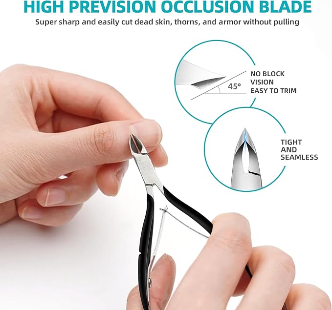 Cuticle Trimmer with Cuticle Pusher, RONAVO Cuticle Remover Stainless Steel Professional Cuticle Nipper, Durable Pedicure Manicure Tools (Matte Black)