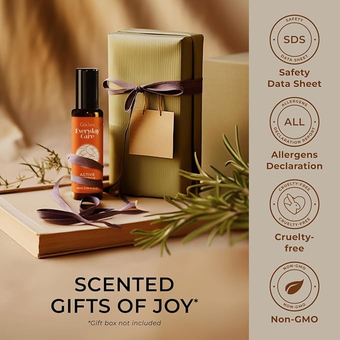 Gya Labs Active Energy Essential Oil Roll On - 0.34 Fl Oz - Travel Size Roller for Camping, Skin, Aromatherapy Relief, Convenience