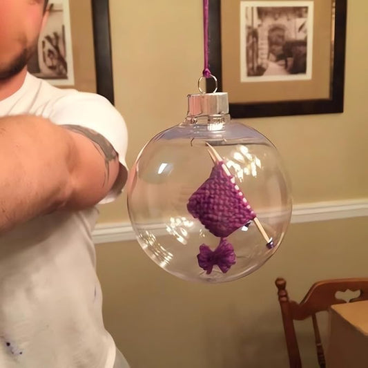 Knitting Ornament - Handmade Knit Gift for Knitters, Acrylic Christmas & Halloween Tree Decoration, Perfect Yarn Lover Gift, Unique Gifts for Crafters, Handmade Holiday Decor Ornaments (Purple)