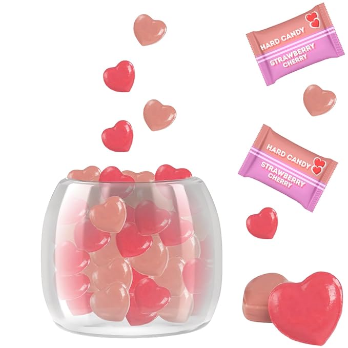 Fruidles Cherry & Strawberry Hearts Candy, Purple & Pink Heart Shaped Hard Candy Sucker Individually Wrapped in Foil, Made in Brazil (5 Pounds (Bulk))
