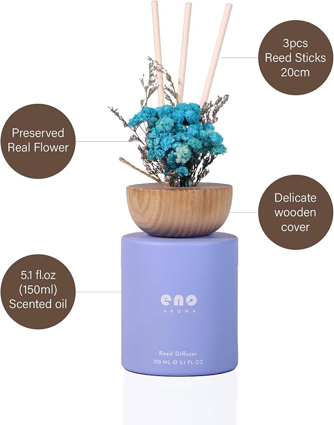 Reed Diffuser Set with Really Dried Flowers, Essential Oils Scented Diffuser with Sticks, Air Fresheners Home Fragrance for Bathroom Shelf Decor & Gift, 5.1oz / 150ml