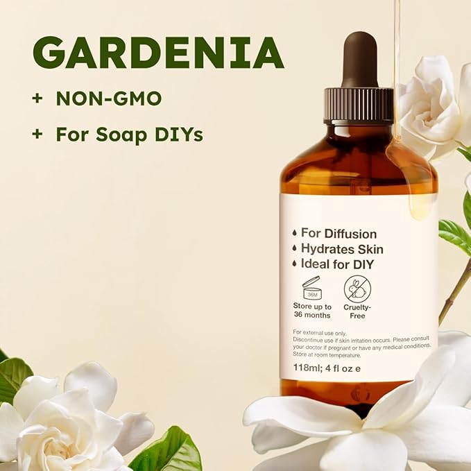 KUKKA Gardenia Essential Oils - 4 Fl Oz - for Hair, Skin, Diffuser, Aromatherapy & DIY Soap Making Scent