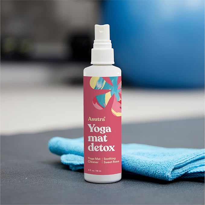 ASUTRA Yoga Mat Cleaner Spray (Soothing Sweet Rose), 4 fl oz - No Slippery Residue, Organic Essential Oils, Deep-Cleansing for Fitness Gear & Gym Equipment, Microfiber Towel Included
