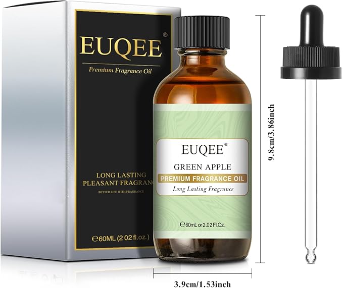EUQEE Green Apple Fragrance Oils, 2.02 Fl oz / 60ml Essential Oils for Diffuser, Candle Making, DIY Soap with Glass Dropper