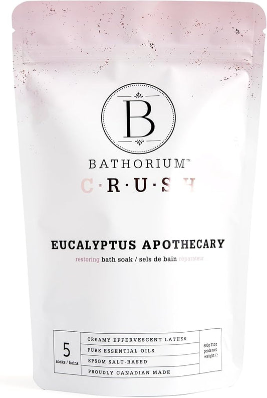 Bathorium Eucalyptus Apothecary Crush, Muscle Recovery Bath Soak, Eucalyptus & Tea Tree Oils, Post-Workout, Sinus Relief, pH-Balanced, 5+ Baths, 21 oz