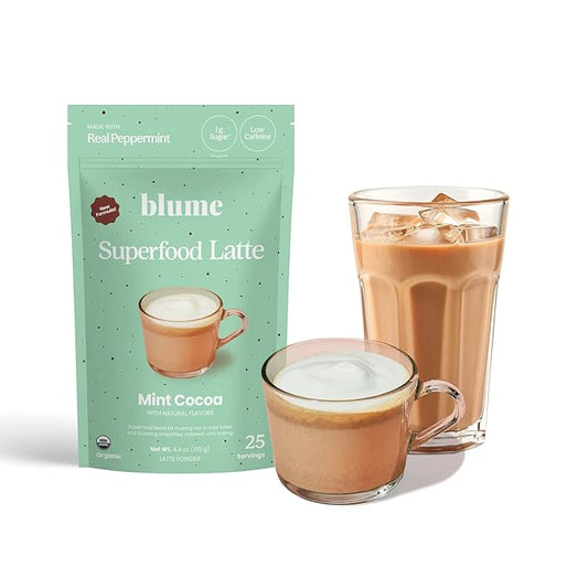 Blume Mint Cocoa Blend - Superfoods latte with Brain Boosting Adaptogen Organic Cacao - Keto Friendly & Vegan Hot Chocolate - 25 Servings