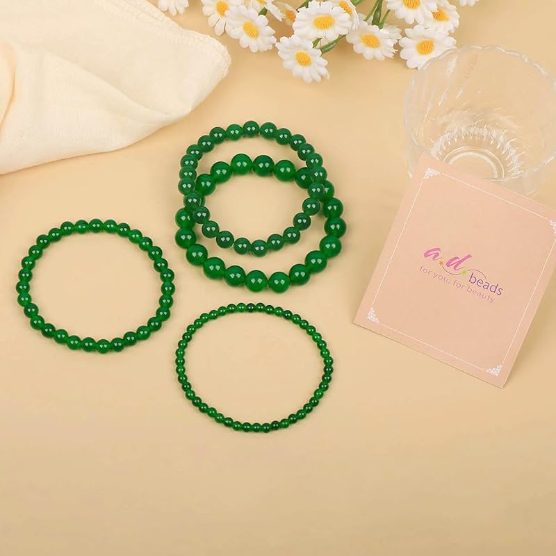 AD Beads Handmade Gemstone Stretch Elastic Bracelet Crystal Healing Reiki Nature's Beauty and Spiritual Essence Unisex (6mm, Green Jade (Heart Opening))